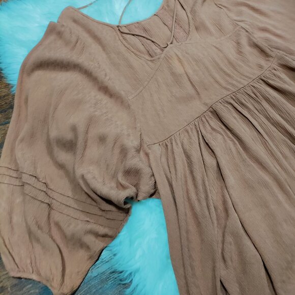 American Eagle Whimsy Boho Festival Balloon Sleeve Blouse Brown Size Small - Picture 7 of 9